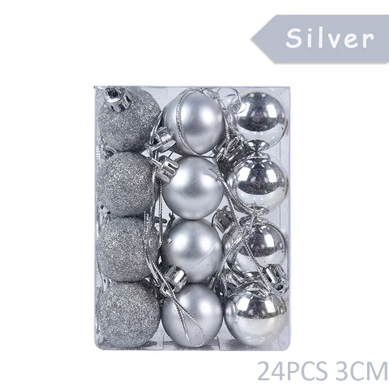 24pcs ball silver Светодиодный светильник на Рождество, наружный подвесной орнамент на дверь, гирлянда, Классический Рождественский шар/бант, Висячие ворота, украшение для дома - Цвет: 24pcs ball silver