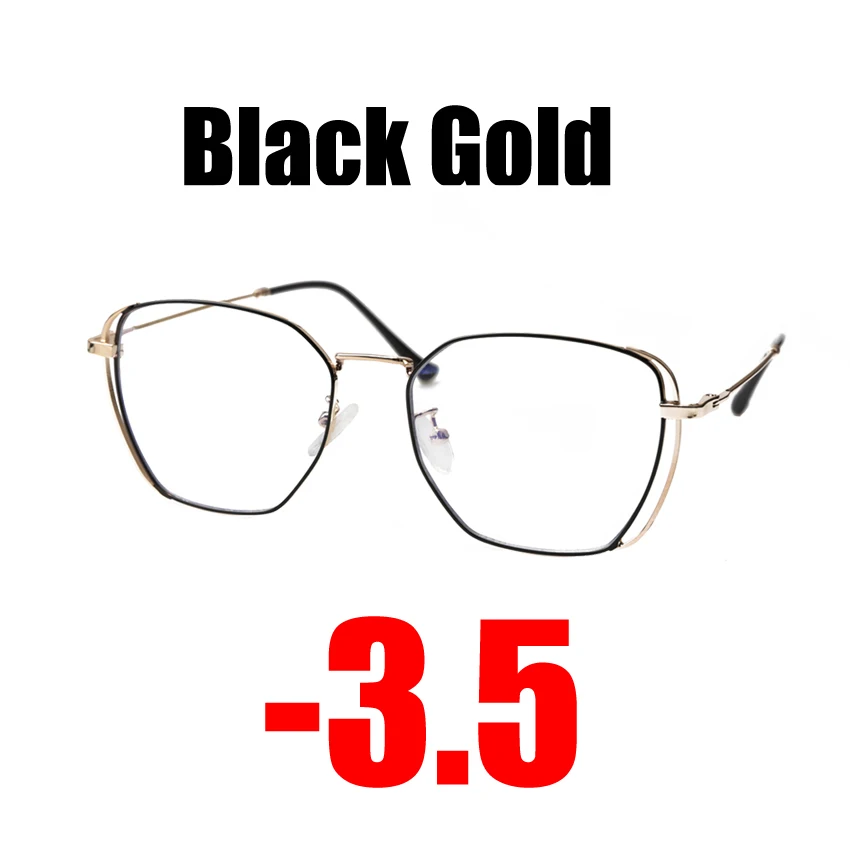SOOLALA высококачественные очки для близорукости по рецепту, оправа для очков, женские оптические линзы, близорукие с диоптриями, очки от-1,0 до-4,0 - Цвет оправы: Black Gold -3.5