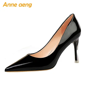

2019 New Women Pumps 8.5cm High Thin Heel Pointed Toe Solid Fashion Sexy Ladies Women Shoes Black Female High Crystal Heel Pumps