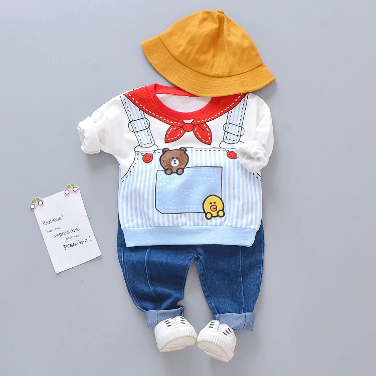 

2019 New Style Autumn Clothing Casual Loose-Fit Cute Men And Women Children Tie School Bag Printed Two-Piece Set Childrenswear