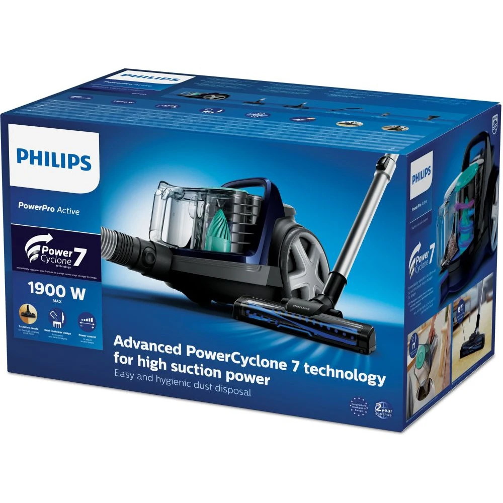 Пылесос Philips PowerPro Active FC9573/01 1900Вт черный/синий