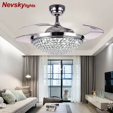 Потолочный вентилятор с пультом Люстра вентилятор с подсветкой Канальный вентилятор120мм Вытяжной вентилятор 220в Вентилятор охлаждения LED Светодиодная люстра вентилятор Хрустальный Веер Прозрачная лопасть 42 дюйма