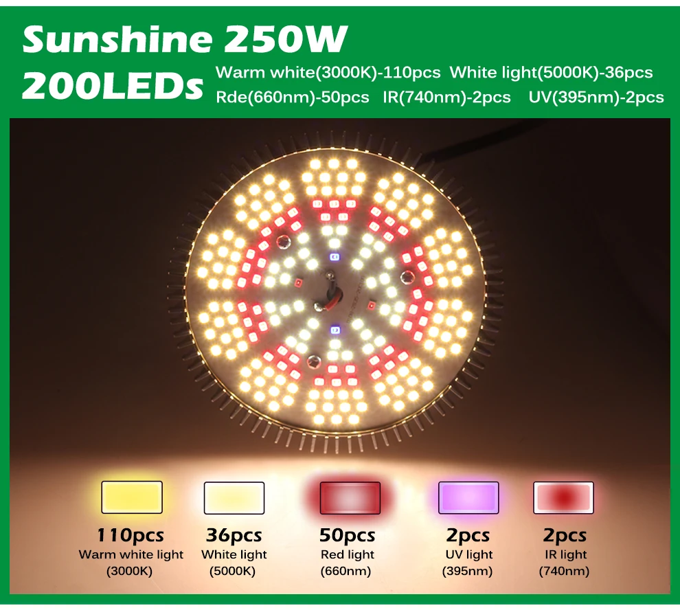 Description Picture 5 of itemE27 LED Grow Bulb 250W Phyto Lamp For Hydroponics Vegetables SMD2835 Full Spectrum LED Grow Light For Flowering Plants