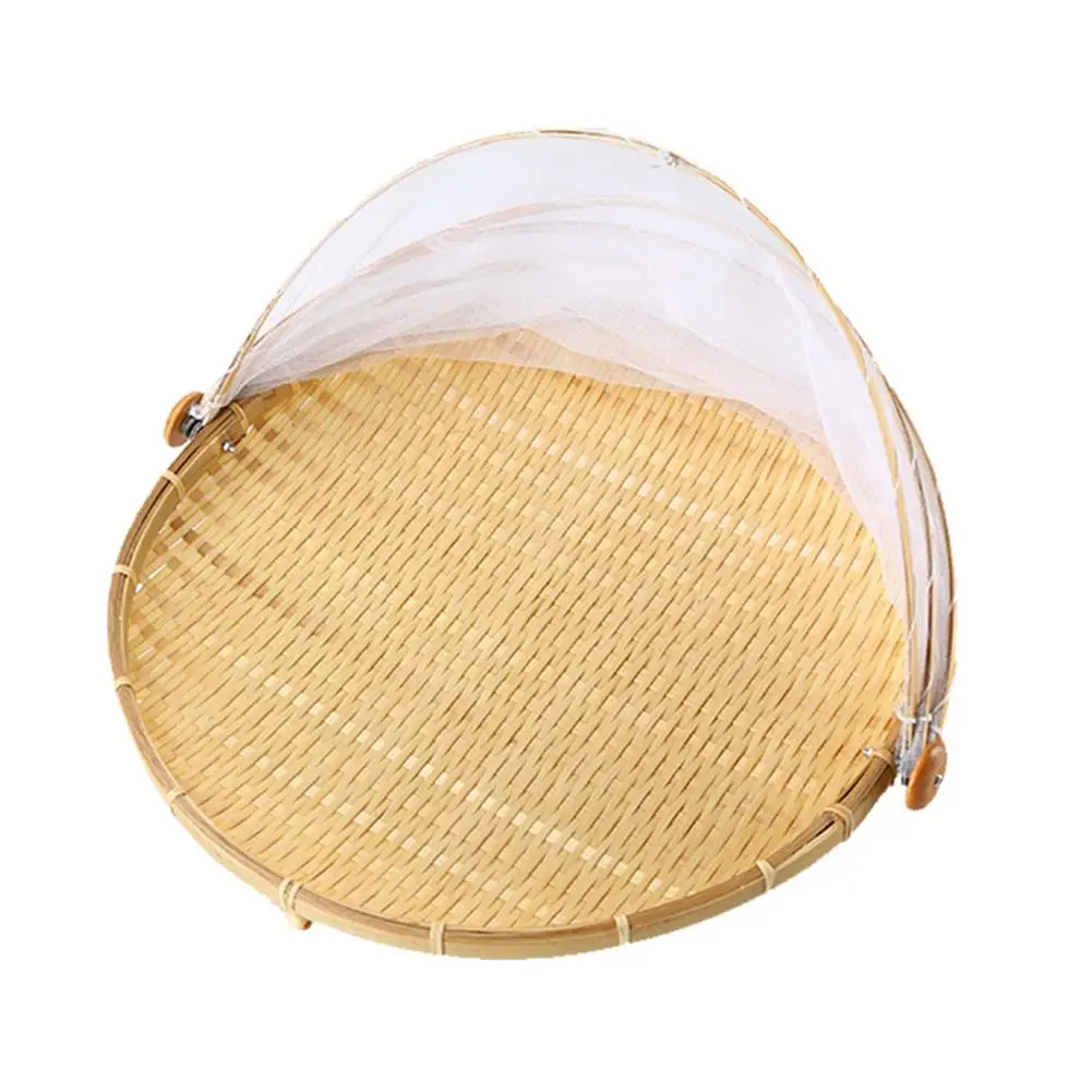 Bamboo Picnic Food Serving Basket Anti Flies Insect Net Cover Bread Fruit Tray Barbecue Party Mosquito Fly Tent | Дом и сад