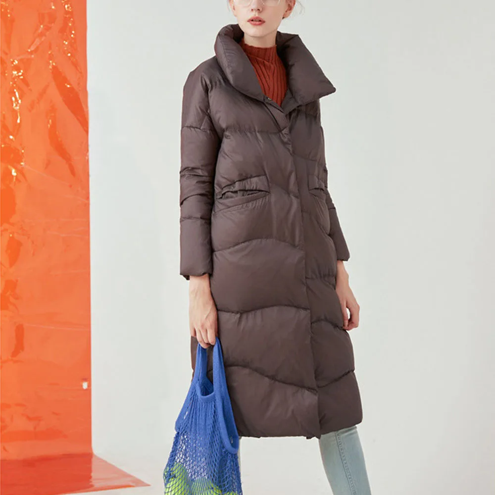 Winter New Female Warm Grey Cotton Padded Jacket Casual Solid Color Oversize Long Length Parkas Lapel Loose Red Women Parka