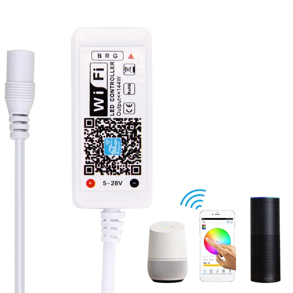 

Smart Wifi RGB Controller DC 5-28V 16 Million Colors Amazon Alexa Magic Home Timer Custom Music Dimmer for RGB LED Strip Lights