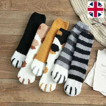 

Cute Spring Cat Claws Thick Warm Sleep Floor Socks Plush Coral Fleece Girl Socks Winter Warm Scoks Cartoon Sock