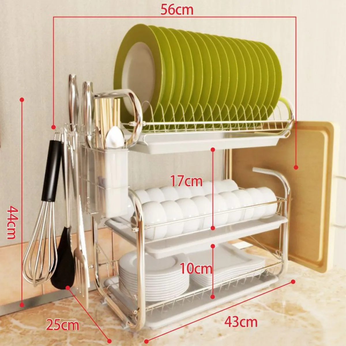 3 Tiers Dish Drying Rack Storage Shelf Kitchen Washing Holder Basket Plated Iron Knife Sink Dish Drainer Drying Rack Organizer