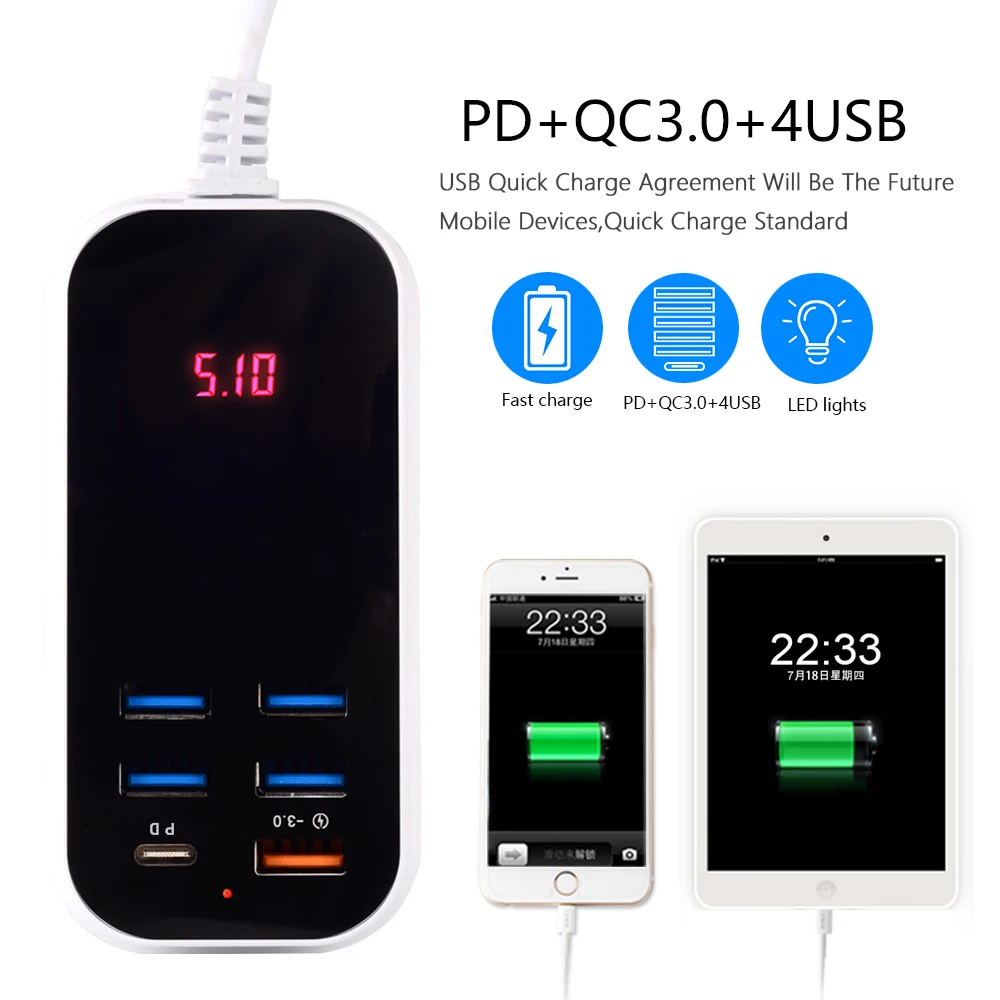 65 watt car charger Phone Multiple Ports Quick Charger For Apple USB C Charger Multi USB PD18W Charger Smartphone And Watch Charger USB Charger Hub quick charge 3.0