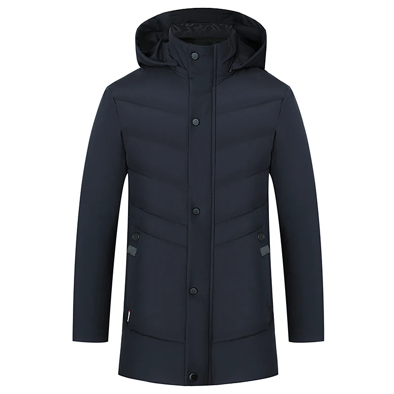 Зимняя мужская куртка с капюшоном, теплые мужские куртки, толстые однотонные зимние парки для мужчин, одежда, повседневная верхняя одежда, водонепроницаемое пальто, XL-5XL - Цвет: Тёмно-синий