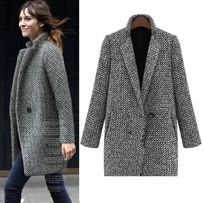 Винтажное осенне-зимнее шерстяное пальто с одной пуговицей и карманами, большой размер, длинный Тренч, верхняя одежда, женское хлопковое пальто, горячее предложение, новинка