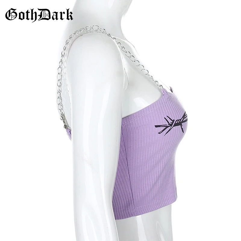 Women Chain Strap Crop Tops Bodycon Punk Style Streetwear Outfit