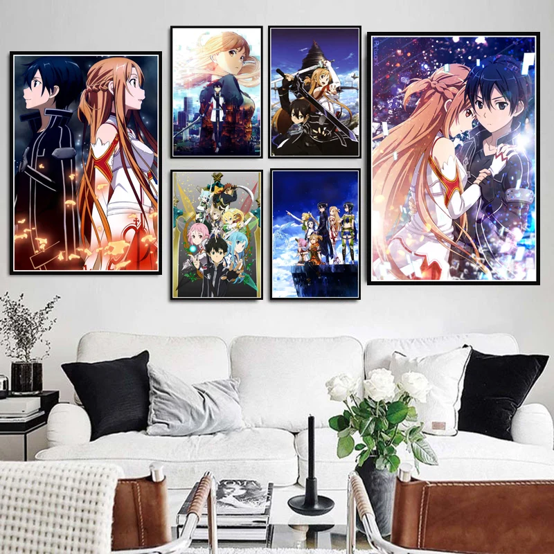 

Canvas Painting Video Game Sword Art Online Kirito Asuna Japan Anime Poster Prints Art Wall Pictures For Living Room Home Decor