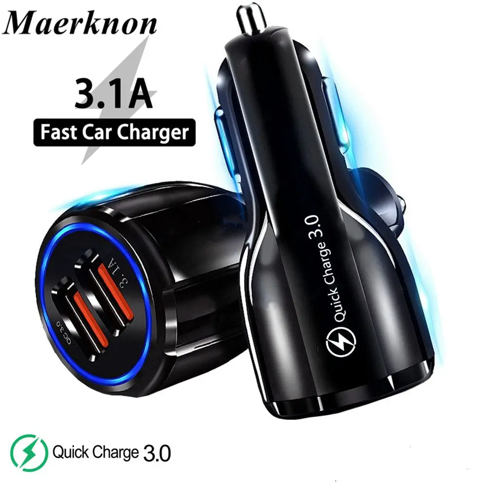 Автомобильное зарядное устройство Quick Charge 3 0 с двумя usb-портами для iPhone 11 xr Samsung Xiaomi
