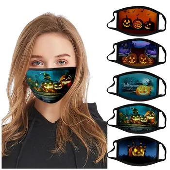 

5PC Adult Unisex Halloween Printed Cloth Face Mask Windproof Face Shield Reusable Mouth Mask Washable Breathable Face Shield