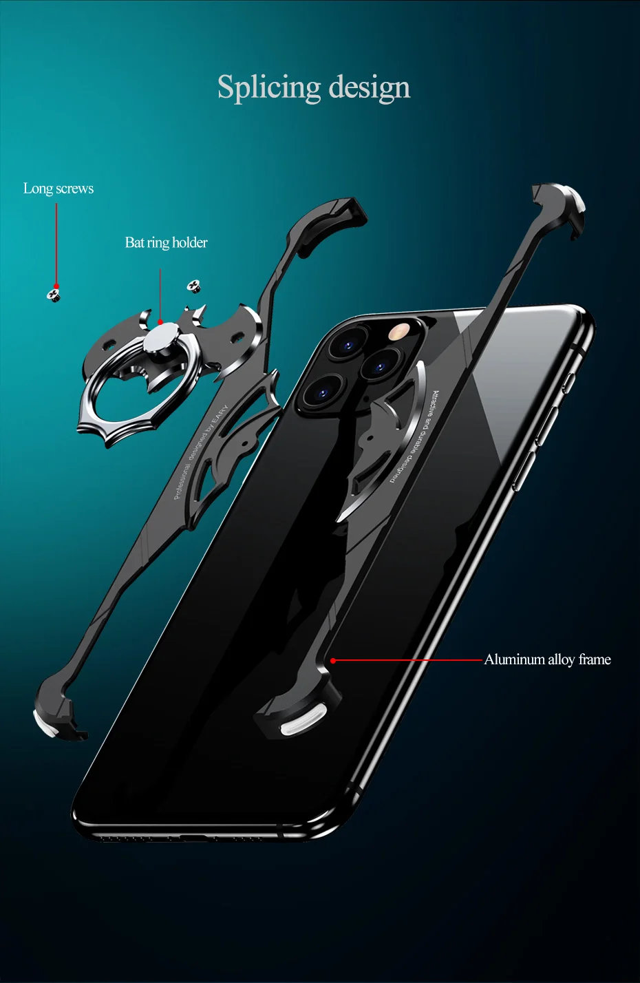 OATSBASF в форме летучей мыши металлический чехол с "воздушной подушкой" для iPhone 11 11 pro 11 pro max чехол с кольцом-держателем металлический противоударный бампер