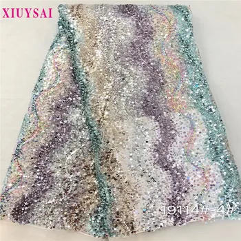 

2020 high quality French Nigerian sequins lace,fashion African silver green lace fabric for party dress 5yard/lot free shipping