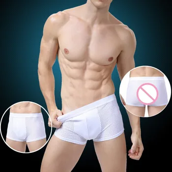 

2020 fashion Breathable Quick Dry Flat Boxers Underwears Men Mesh Hollow Plus Size Solid Boxer Male Elastic Waist Underpants