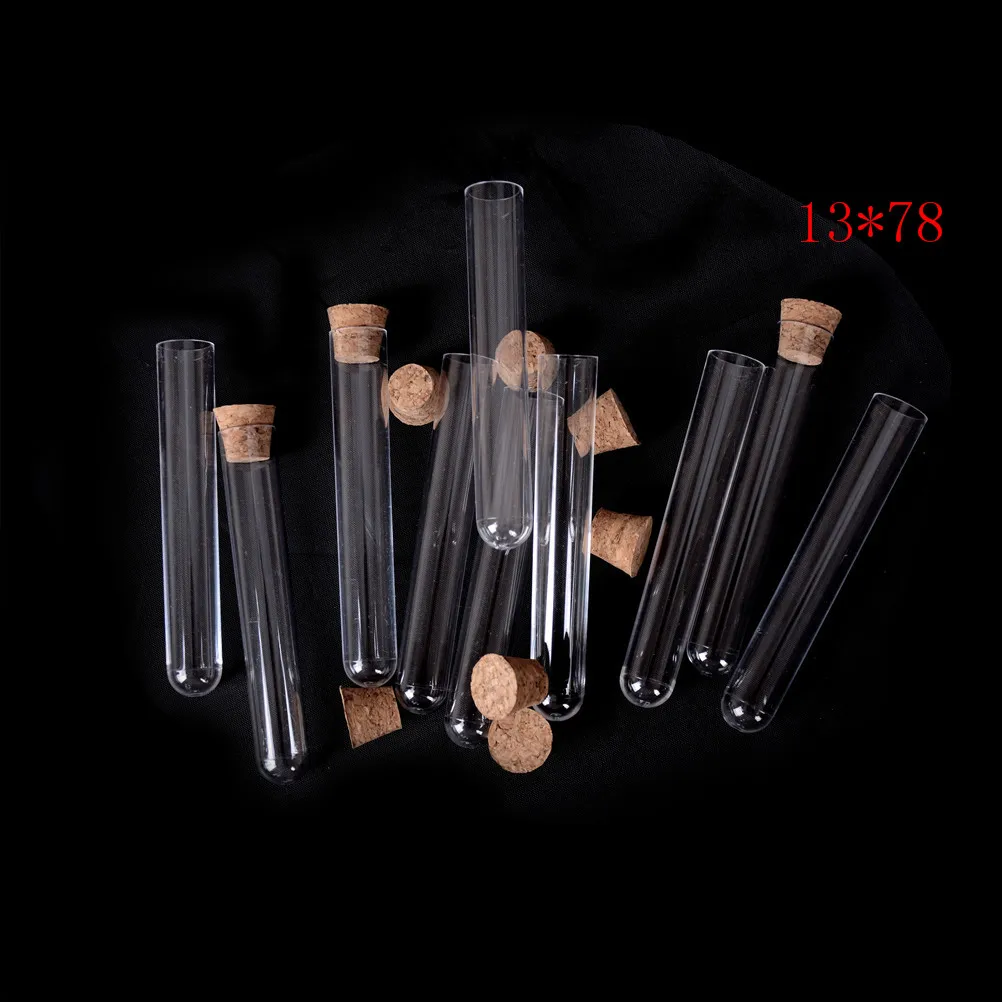 

10pcs 13*78mm Plastic Test Tube With Cork Clear Wedding Favor Gift Tube Laboratory Round Bottom Test Tube