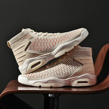 

New Casual Shoes Khaki Men Breathable Autumn Flyknit High Top Sneakers Fashionable Mesh Shoes Lightweight Movement Shoes Scarpe