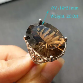 

C-TWO , Natural smoky quartz oval 16*22 mm 20.0 carats in 925 sterling big gemstone ring for lady party and daily wear