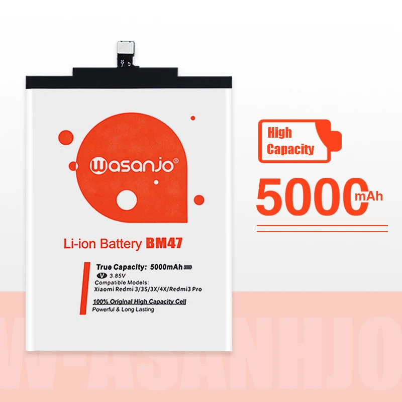 Оригинальный аккумулятор BM47 большой емкости 5000 мАч для Xiaomi Redmi 3 3S 3X 4X Redmi3 Pro