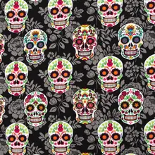 1 ярд хлопковая ткань, Череп, лист и цветок(ширина = 108 см