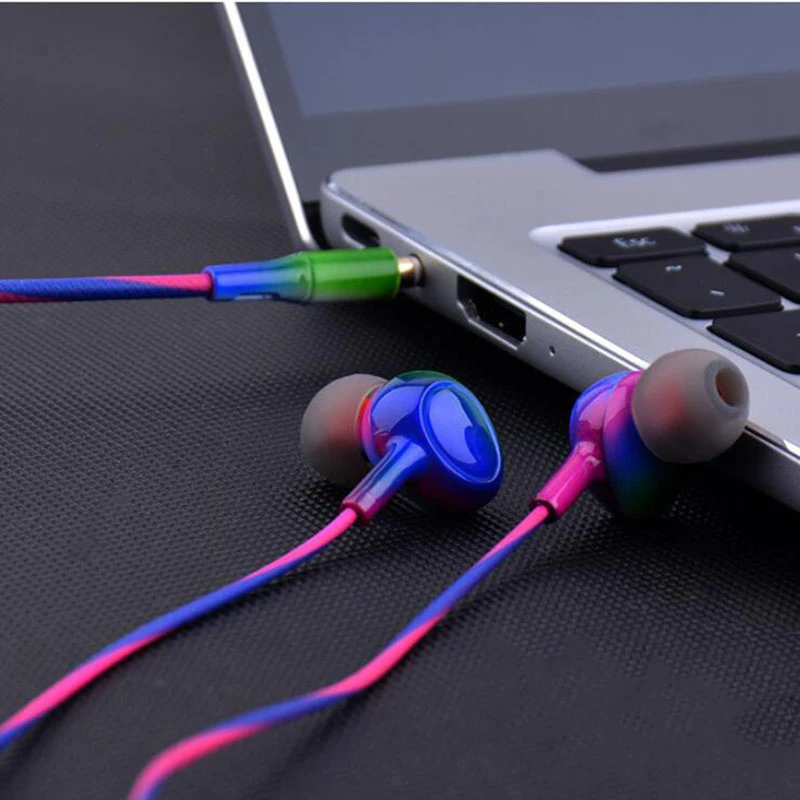 Wired 3.5mm Headphone Earphone Super Bass In-Ear Headset Earphone Color mixing Gradient Gaming Gamer Headphone with Mic