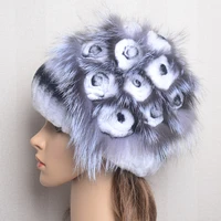 New Real Rex Rabbit Hair Luxury Woman Hat Fox Fur Beanies Caps Winter Women Hats Fashion Lady Warm Rex Rabbit Fur Knitted Hat 2