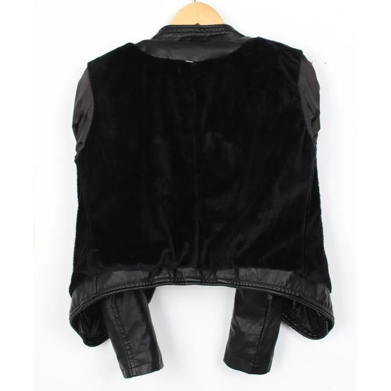 Women Short Studded PU Leather Jacket Rock Slim Fit Rivet Jackets Female Punk Motor Biker Faux Leather Coat Women Party Clubwear - Color: Black Plusvet