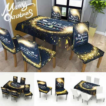 

Merry Christmas Waterproof Tablecloth Kitchen Dining Chair Set Home Rectangular Table Covers Christmas Ornaments Party Decor