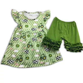 

kids girls dress children print ruffle pearl sleeve girls clothing sets
