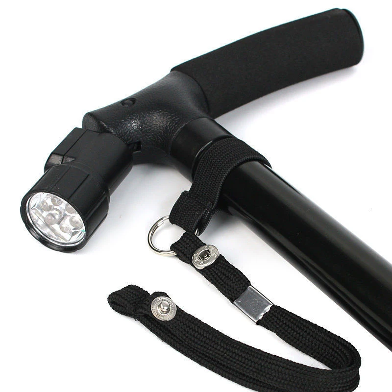 Walking Stick with Light Folding Outdoor Travel Stick Hot Anti Slip Free Standing Hiking Metal Height Adjustable LED Foldable