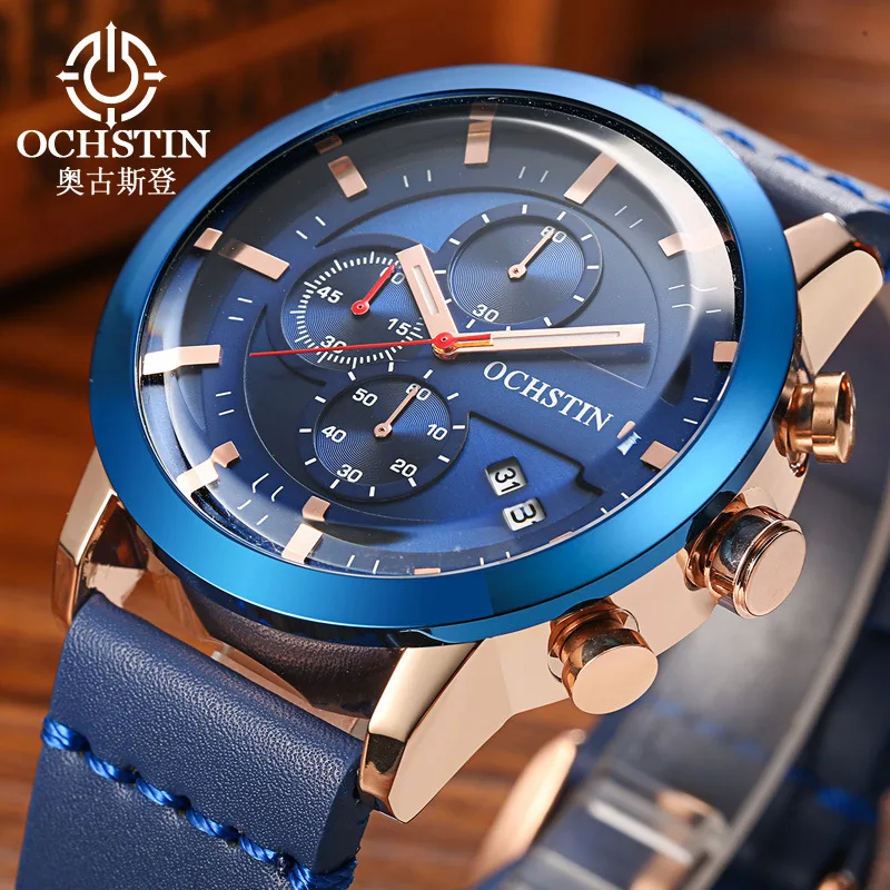 

Augustus Deng Fashion MEN'S Watch Multi-functional Quartz Calendar Watch Genuine Leather Men Six-pin Cool Watch