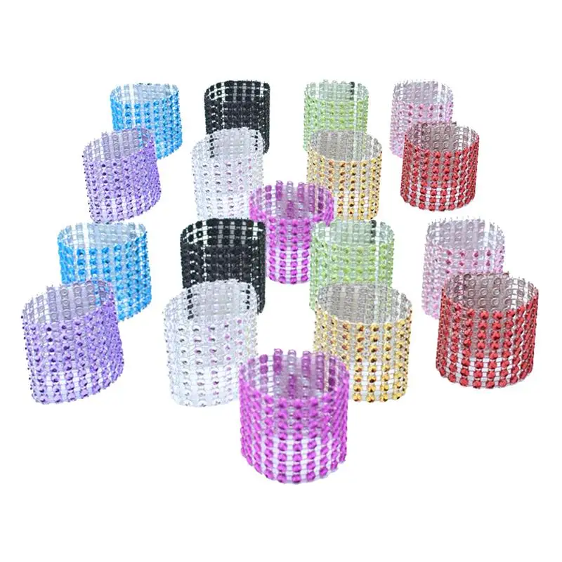 30pcs Elegant Napkin Ring with 8 Row Rhinestone Pretty Napkin Holder Napkin Buckle Decoration for Wedding Party Banquet