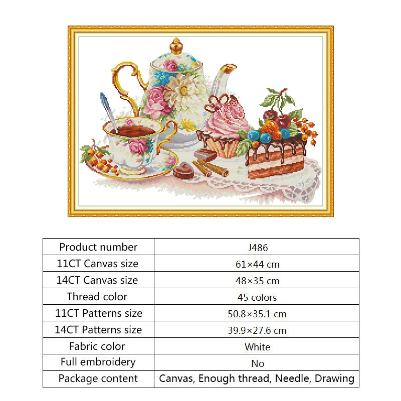 Afternoon Tea Cross Stitch Fabric Aida Canvas 14ct 11ct Printed Canvas DMC Cotton Thread Embroidery Cross Stitch Kit DIY Crafts (3)