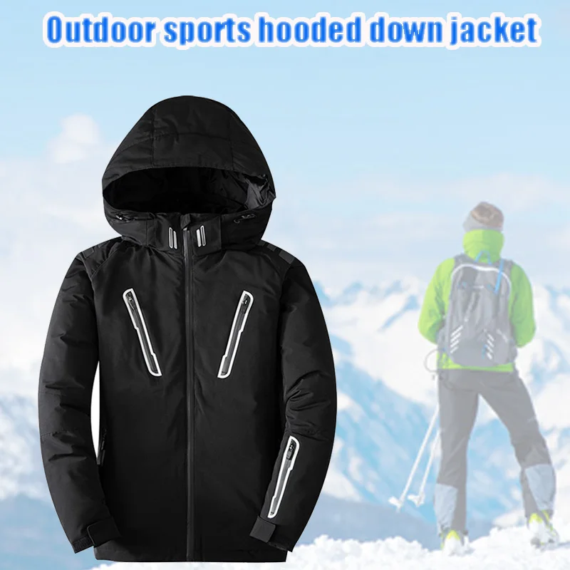 

Men Hooded Down Warm Jackets Water Resistant Breathable Windproof Thickened Winter Outdoor Sports Outcoat