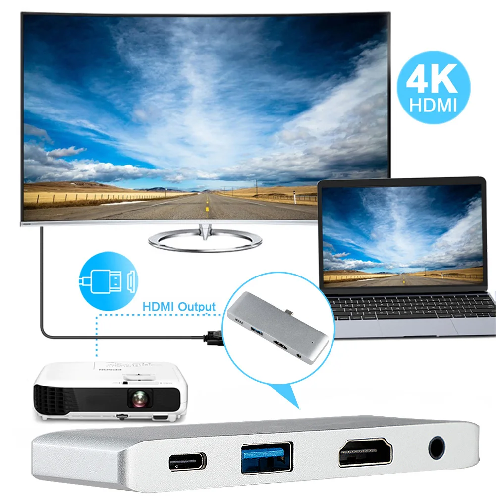 4 в 1 USB 3,0 порт type-c HDMI 4K концентратор-картридер адаптер usb-концентратор C концентратор для Мульти USB 3,0 USB-C для iPad Pro type-C устройства
