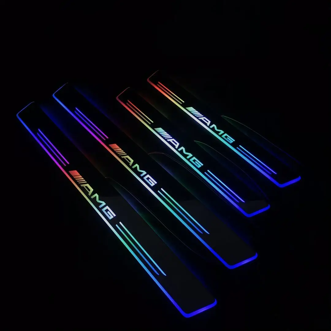 

Led moving door scuff for Mercedes Benz Amg special use ynamic door sill plate welcome lamp lining overlay Flow/fixed light