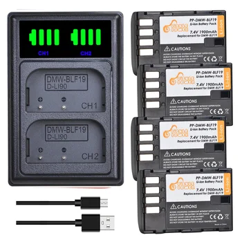 

4pcs 1900mAh DMW-BLF19E DMW-BLF19 Battery DMW BLF19 BLF19 BLF19E + LED Dual Charger for Panasonic Lumix GH3 GH4 GH5 G9 Camera.