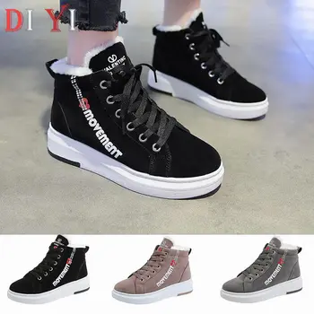

Platform Boots Women Thick Plush Lace Up Rubber Shoes Warm Work Womens Boots High Top Women's Winter Shoes Fur Flat Sneakers E02