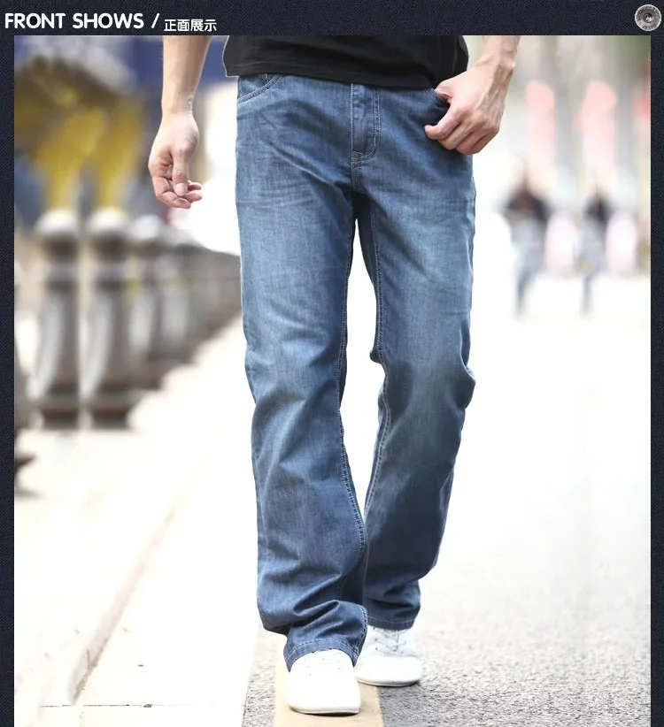Зенг ли осень плюс размер толстые ноги широкие ноги тонкие длинные брюки светильник синий Мужчины Плюс Размер Свободный крой Молодежные джинсы тонкие