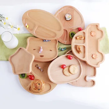 

Wooden Fruit Plate Children's Partition Plate Wooden Baby Auxiliary Food Plate Wooden Creative Snack Plate