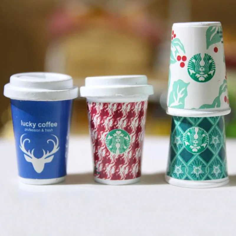 

4PCS 1/6 Scale Miniature Dollhouse Coffee Cup Set Pretend Play Kitchen Doll Drink Food Toy Accessories Toy
