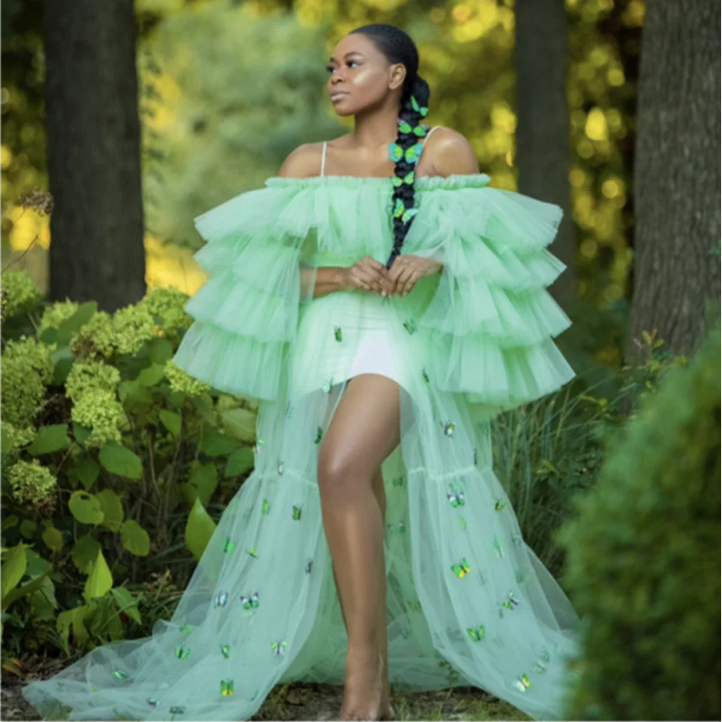 Fashion 2021 Green Butterfly Sheer 
