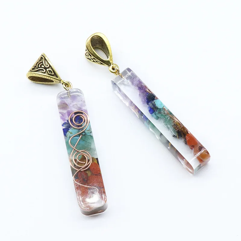 Retro Reiki Healing Chips Stone Natural Crystal Gravel Meditation 7 Chakra Pendant Pendulum Necklace Jewelry Making
