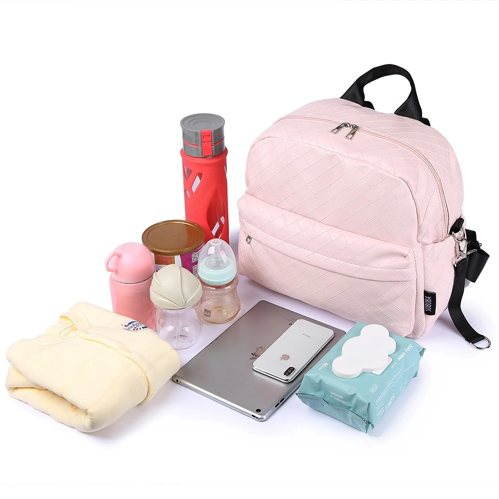 

Fashionable Plaid Pink Diaper Bag for Mommies Large Capacity Well-organized Space Maternity Backpack for Strollers