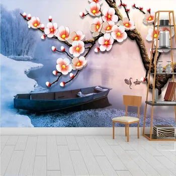 

Milofei manufacturers custom 3D stereo purple gas east to proud snow plum background wallpaper mural
