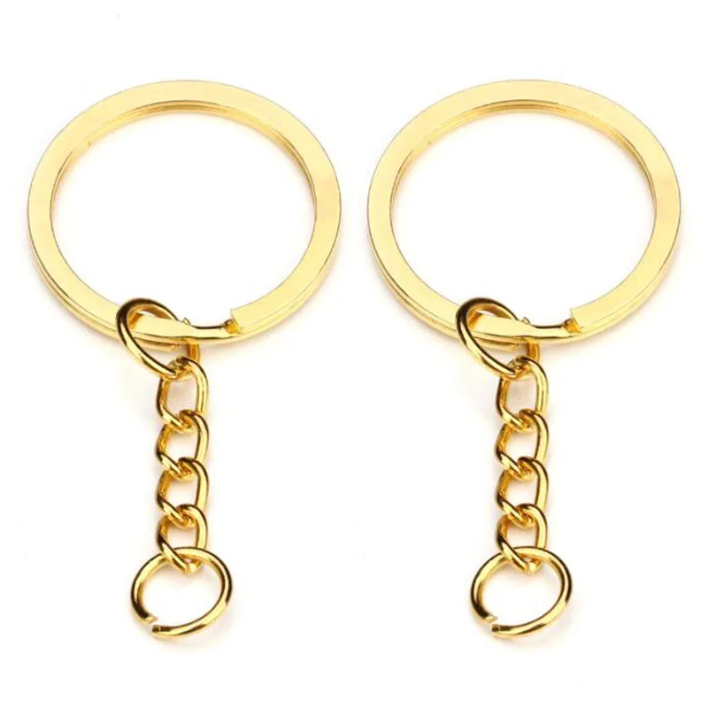 10 шт./упак. 28 мм кольцо для ключей круглый держатель с брелком родиевое золото античный бронзовый цвет два небольших брелока для подключения брелоков