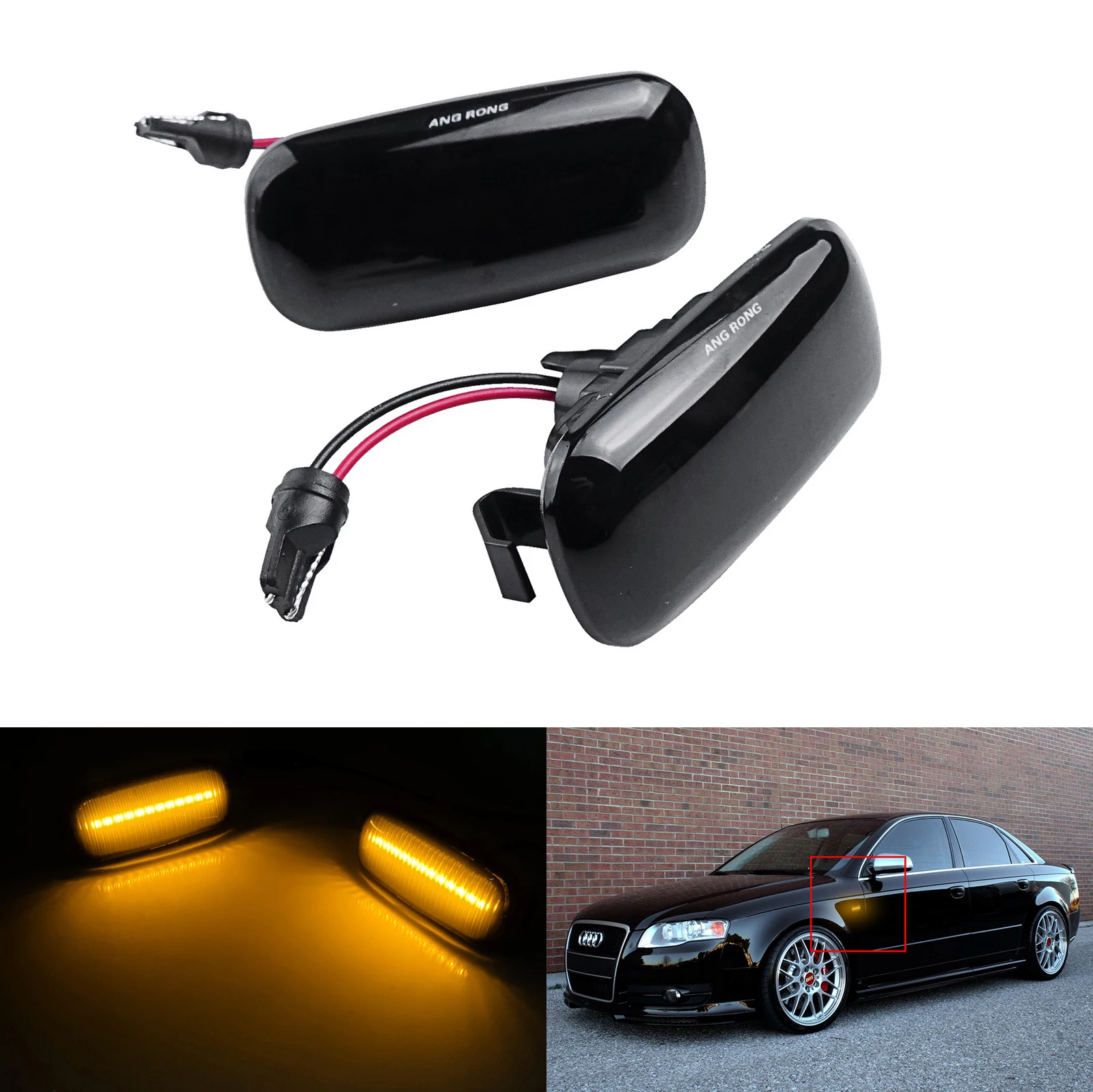

ANGRONG 2x Янтарный светодиодный боковой маркер сигнальный индикатор для Audi A3 8P A4 S4 A6 S6 A8 S8